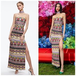 Alice + Olivia GEORGIE Choker Strapless White Gown Embroidered Sz 2 XS Beaded